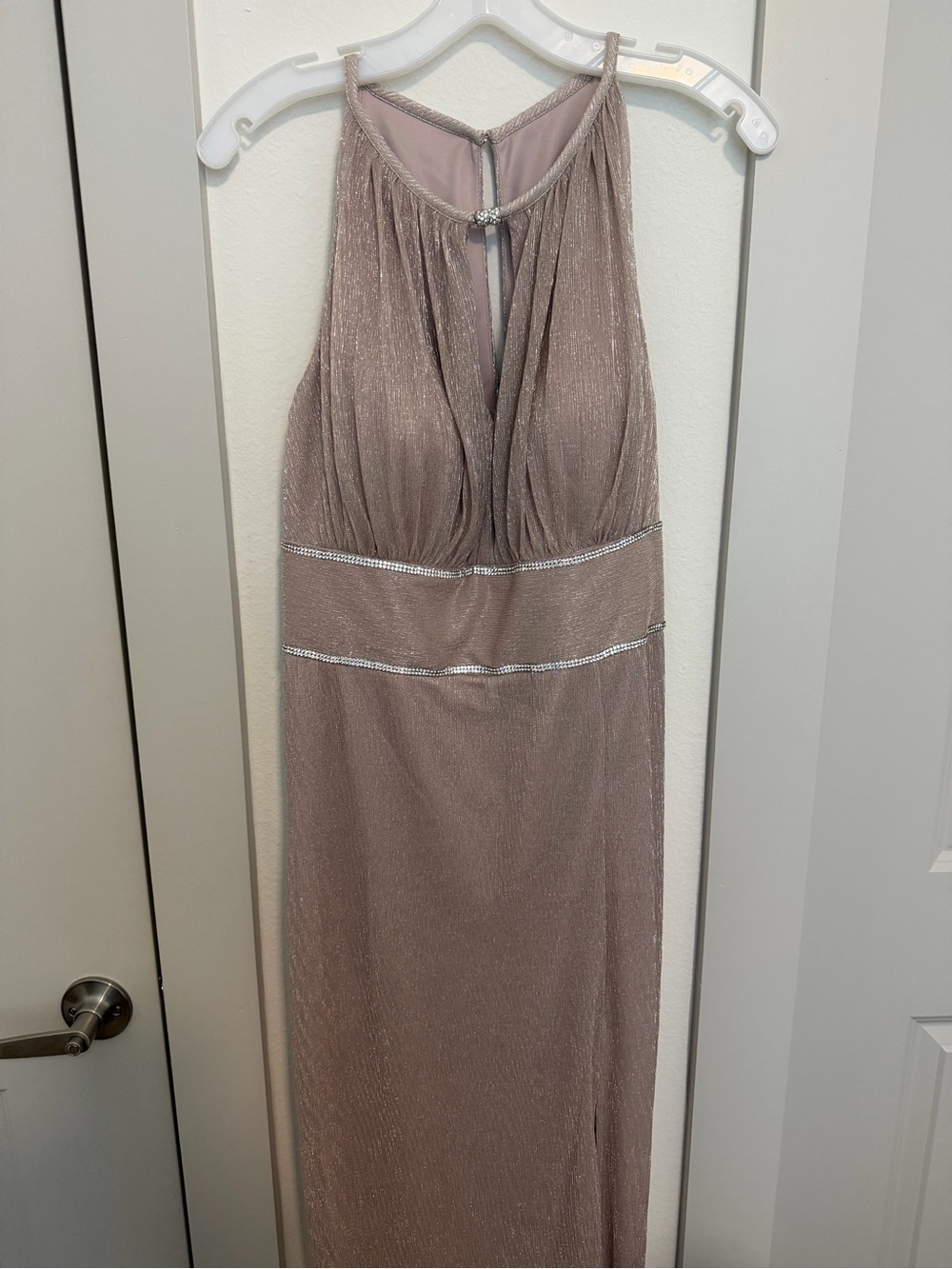 David's Bridal Dusty Rose/Blush Shimmer Maxi Dress